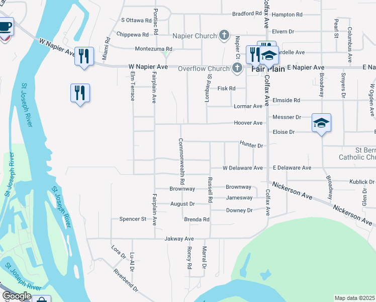 map of restaurants, bars, coffee shops, grocery stores, and more near 1975 Commonwealth Road in Benton Harbor