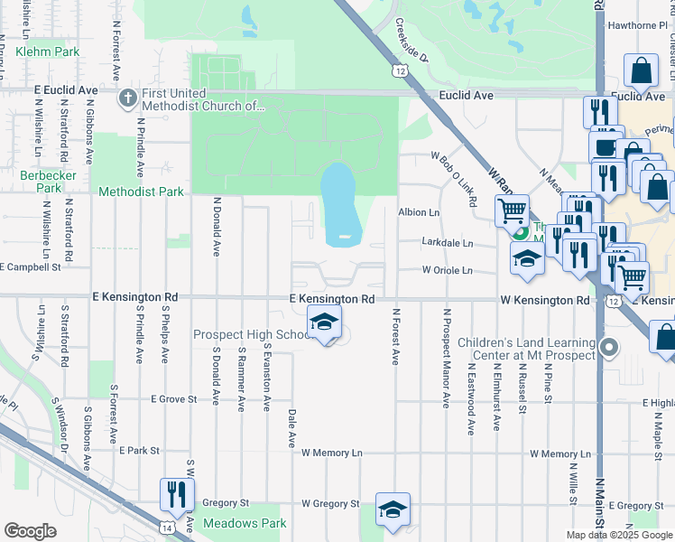 map of restaurants, bars, coffee shops, grocery stores, and more near 2630 Bel Aire Drive in Arlington Heights