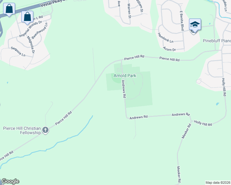 map of restaurants, bars, coffee shops, grocery stores, and more near 145 Andrews Rd in Vestal