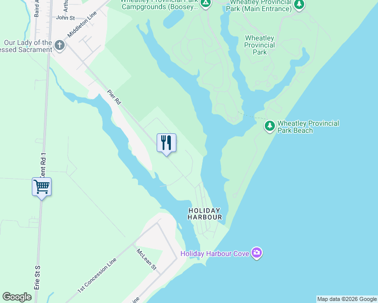 map of restaurants, bars, coffee shops, grocery stores, and more near 476 Emily Lane in Wheatley