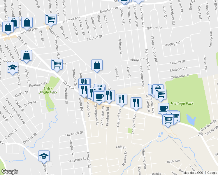 map of restaurants, bars, coffee shops, grocery stores, and more near 322 Dorset Street in Springfield