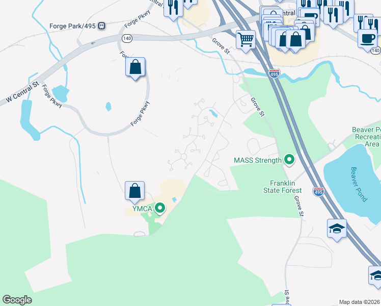 map of restaurants, bars, coffee shops, grocery stores, and more near 111 Stone Ridge Road in Franklin