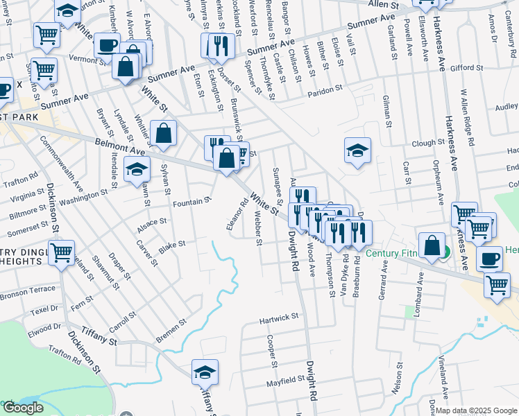 map of restaurants, bars, coffee shops, grocery stores, and more near 743 White Street in Springfield