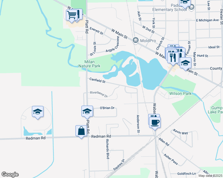 map of restaurants, bars, coffee shops, grocery stores, and more near 262 Canfield Street in Milan
