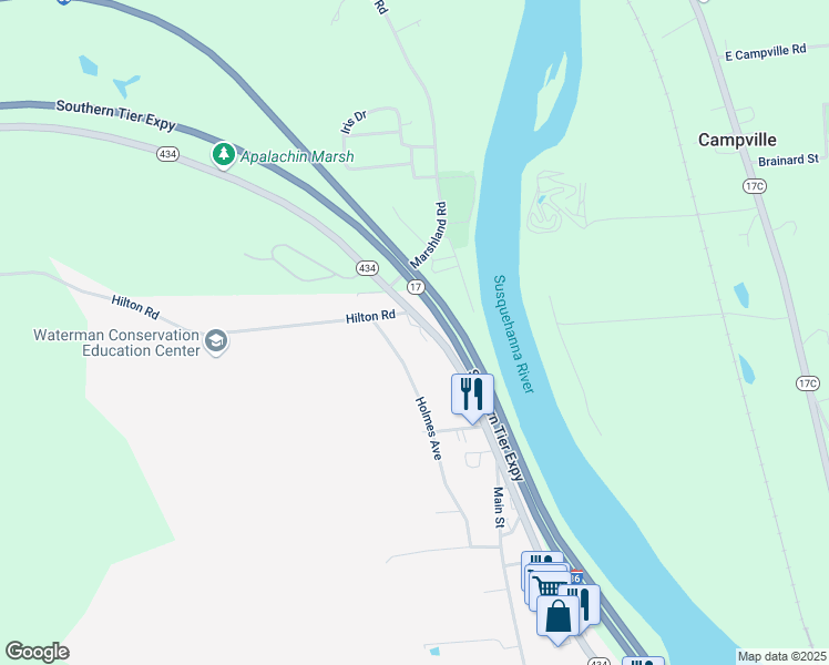 map of restaurants, bars, coffee shops, grocery stores, and more near 5880-5924 New York 434 in Apalachin