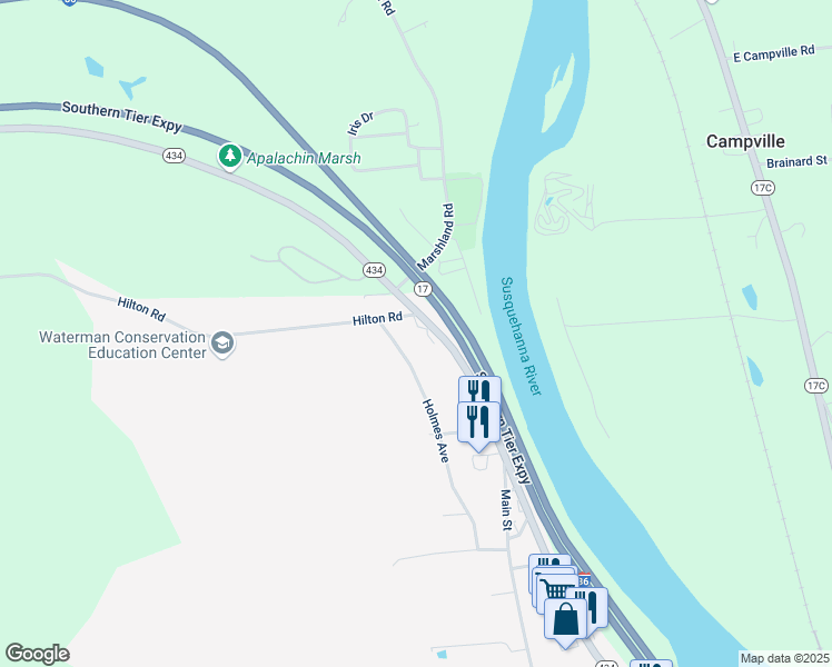 map of restaurants, bars, coffee shops, grocery stores, and more near 5880 New York 434 in Apalachin