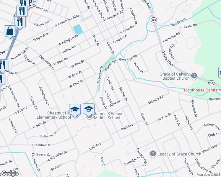 map of restaurants, bars, coffee shops, grocery stores, and more near 5356 Heidt Avenue in Erie