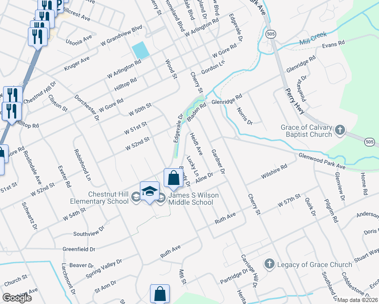 map of restaurants, bars, coffee shops, grocery stores, and more near 5356 Heidt Avenue in Erie
