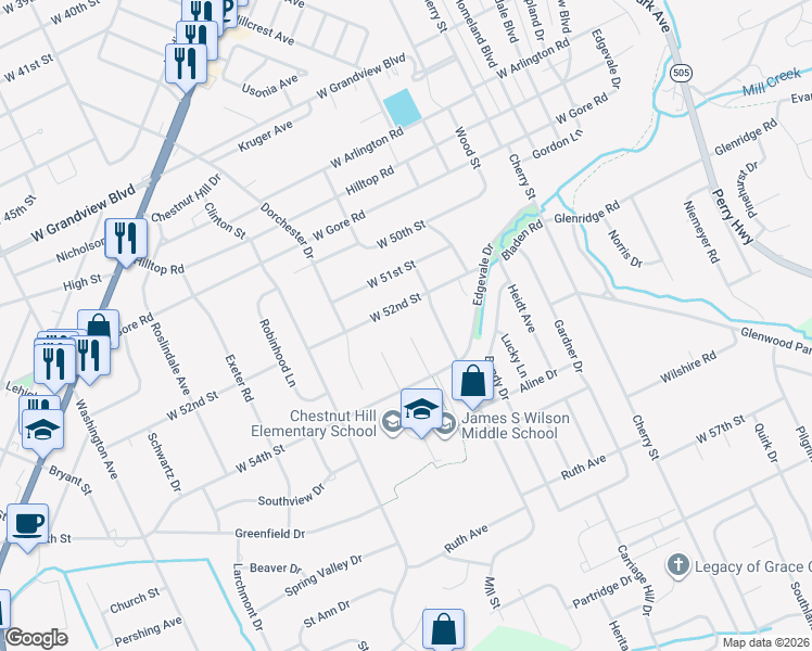 map of restaurants, bars, coffee shops, grocery stores, and more near 865 West 52nd Street in Erie