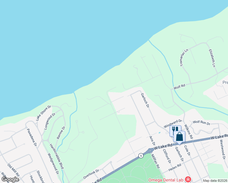 map of restaurants, bars, coffee shops, grocery stores, and more near 801 Bonaventure Drive East in Erie