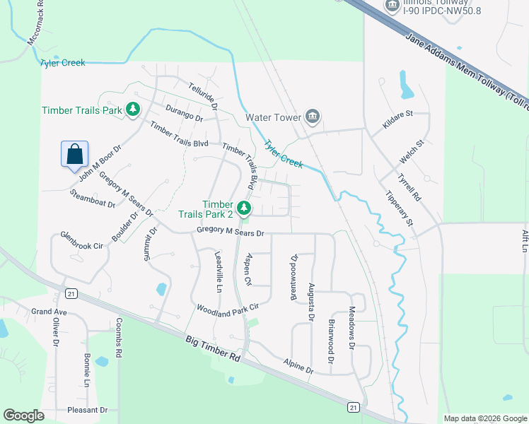 map of restaurants, bars, coffee shops, grocery stores, and more near 230 Timber Trails Boulevard in Gilberts