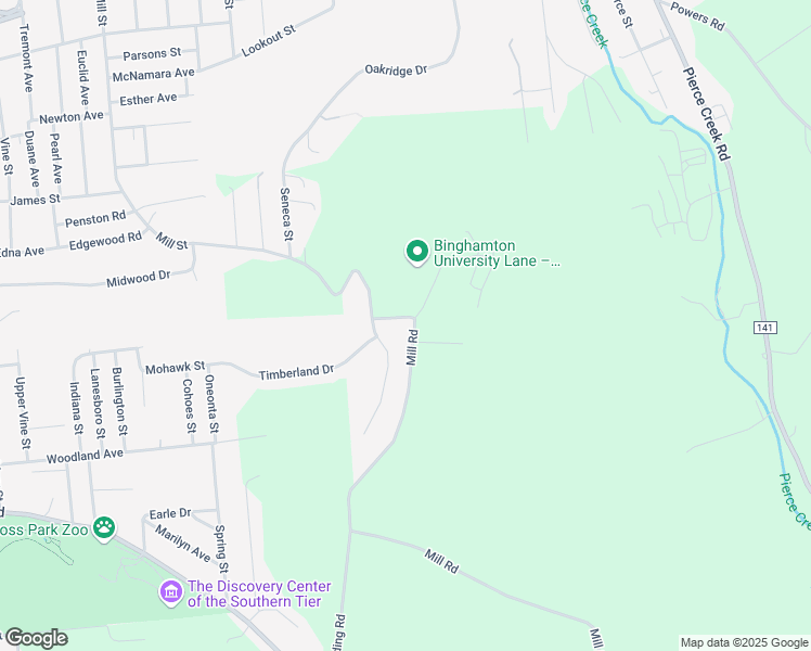 map of restaurants, bars, coffee shops, grocery stores, and more near 3800 Mill Street in Binghamton