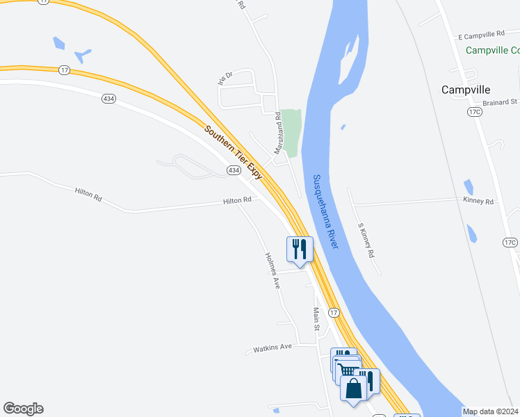 map of restaurants, bars, coffee shops, grocery stores, and more near 5900 New York 434 in Apalachin