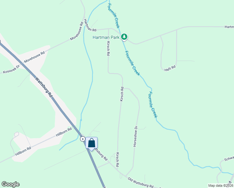 map of restaurants, bars, coffee shops, grocery stores, and more near 8722 Kirsch Rd in Erie