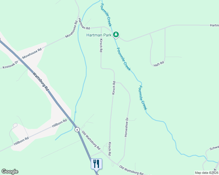 map of restaurants, bars, coffee shops, grocery stores, and more near 8702-8722 Kirsch Rd in Erie