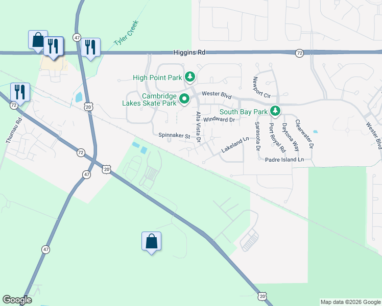 map of restaurants, bars, coffee shops, grocery stores, and more near 1761 Ruby Drive in Pingree Grove