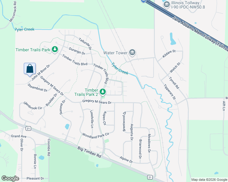 map of restaurants, bars, coffee shops, grocery stores, and more near 230 Timber Trails Boulevard in Gilberts
