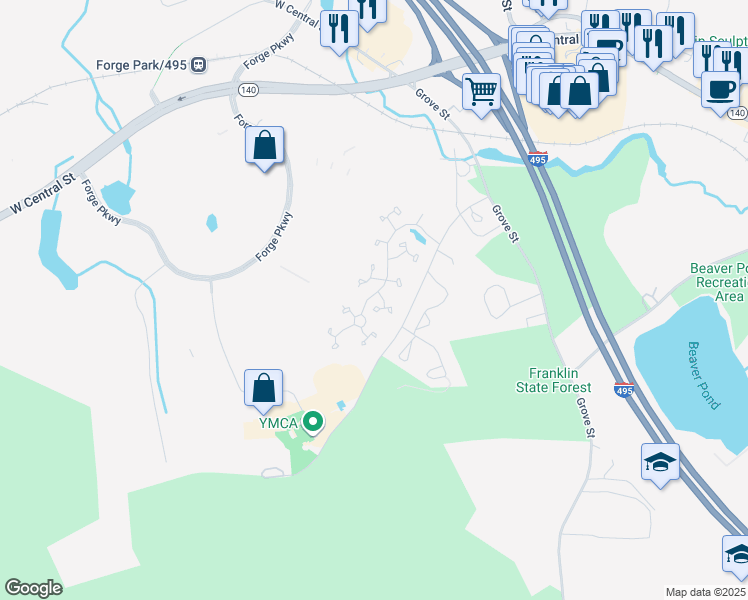 map of restaurants, bars, coffee shops, grocery stores, and more near 111 Stone Ridge Road in Franklin