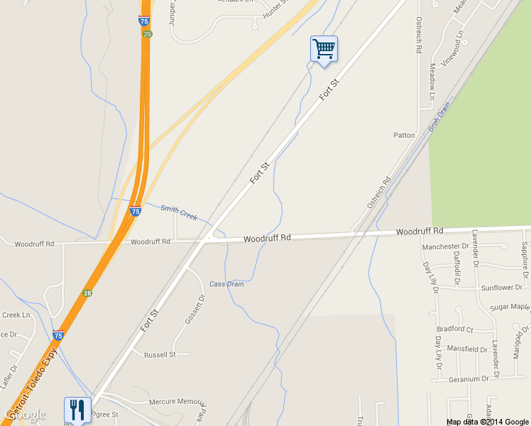 map of restaurants, bars, coffee shops, grocery stores, and more near 30801 Fort Rd in Rockwood
