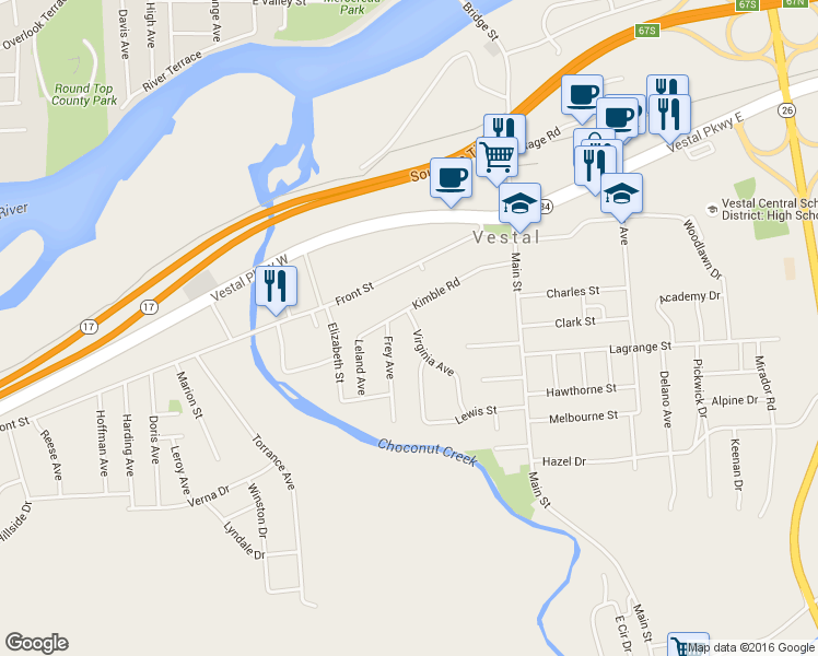 map of restaurants, bars, coffee shops, grocery stores, and more near 300 Virginia Avenue in Vestal