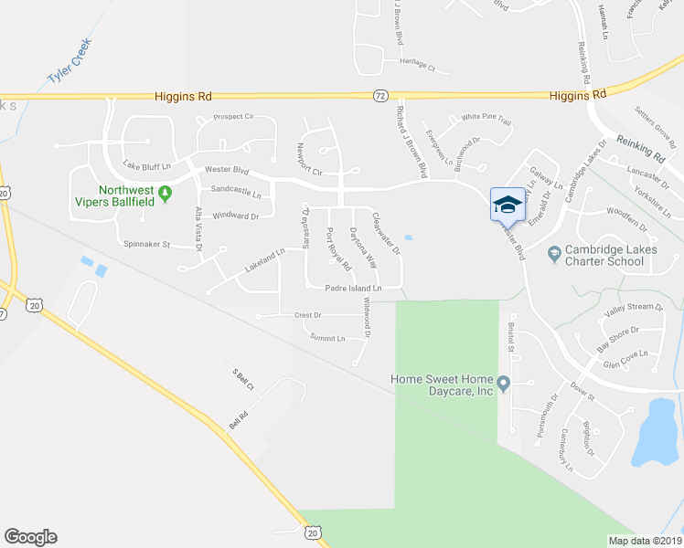 map of restaurants, bars, coffee shops, grocery stores, and more near 1084 Port Royal Road in Pingree Grove
