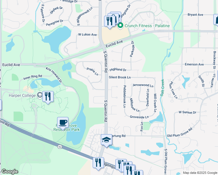 map of restaurants, bars, coffee shops, grocery stores, and more near 5720 Arlingdale Drive in Rolling Meadows