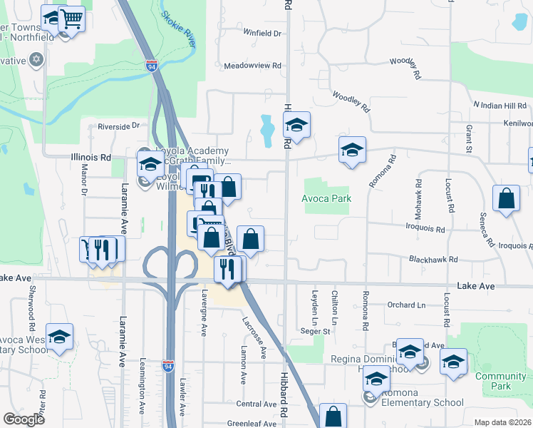 map of restaurants, bars, coffee shops, grocery stores, and more near 3120 Walden Lane in Wilmette