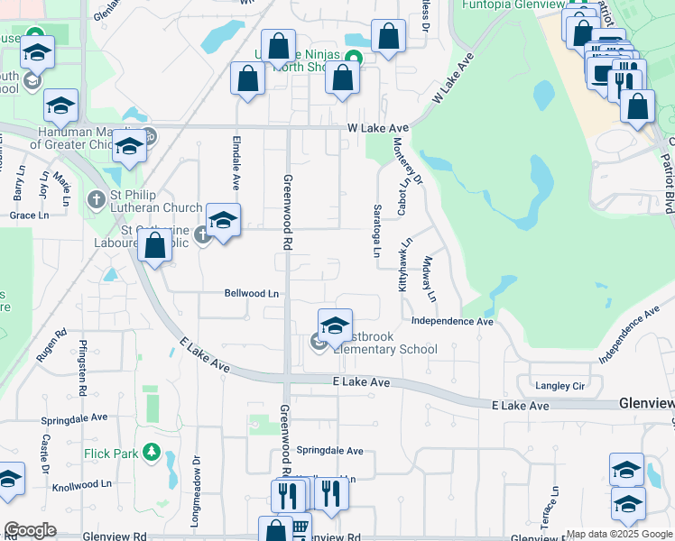 map of restaurants, bars, coffee shops, grocery stores, and more near 1511 Collins Avenue in Glenview