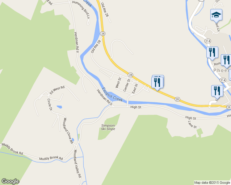 map of restaurants, bars, coffee shops, grocery stores, and more near 31 Esopus Avenue in Phoenicia