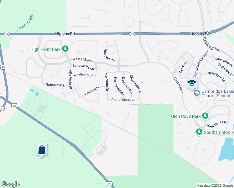 map of restaurants, bars, coffee shops, grocery stores, and more near 1084 Port Royal Road in Pingree Grove