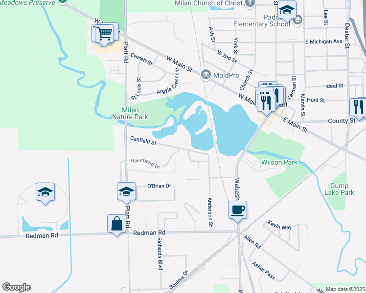 map of restaurants, bars, coffee shops, grocery stores, and more near 262 Canfield Street in Milan