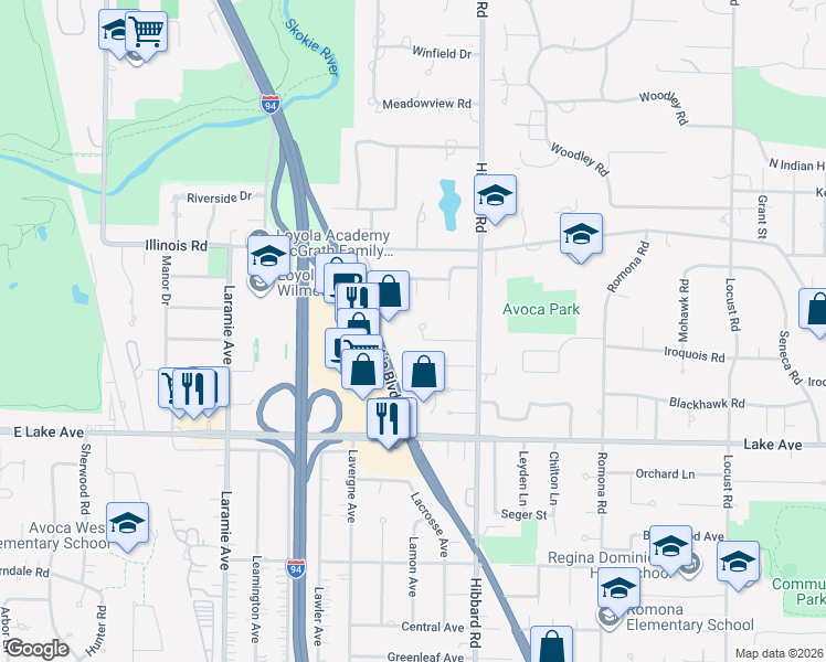map of restaurants, bars, coffee shops, grocery stores, and more near 3137 Walden Lane in Wilmette