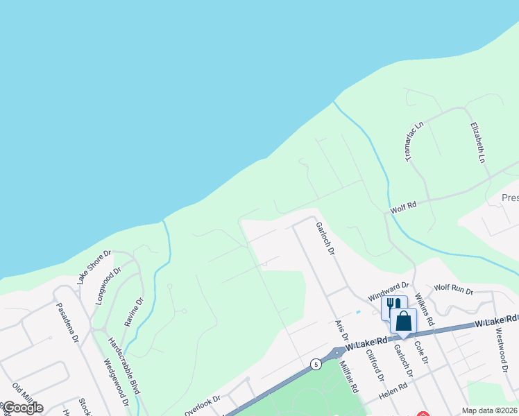 map of restaurants, bars, coffee shops, grocery stores, and more near 801 Bonaventure Drive East in Erie