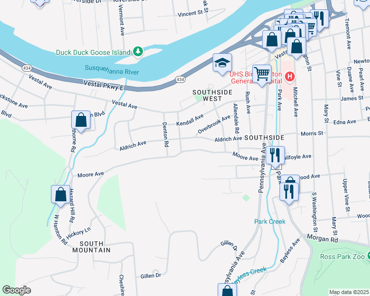 map of restaurants, bars, coffee shops, grocery stores, and more near 31 Chadwick Rd in Binghamton