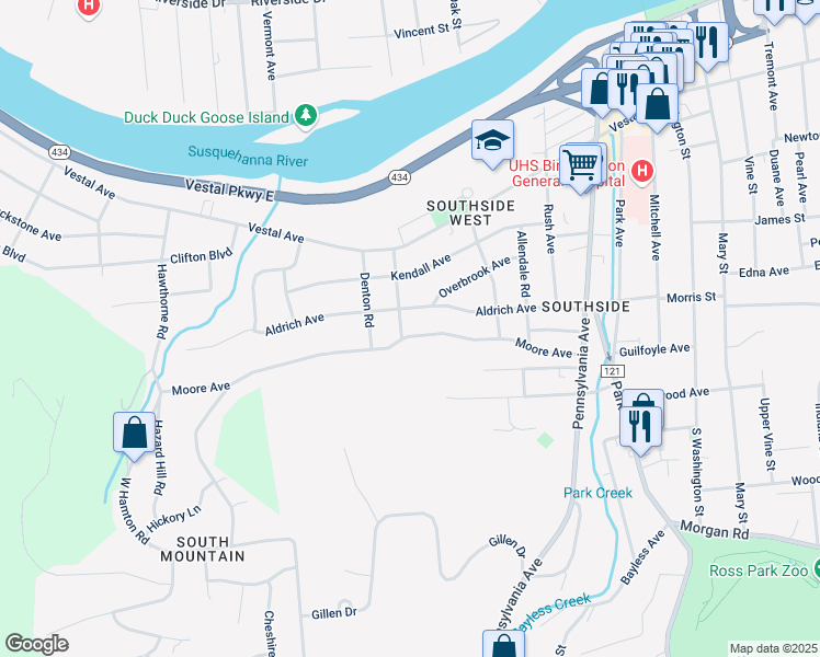 map of restaurants, bars, coffee shops, grocery stores, and more near 31 Chadwick Road in Binghamton