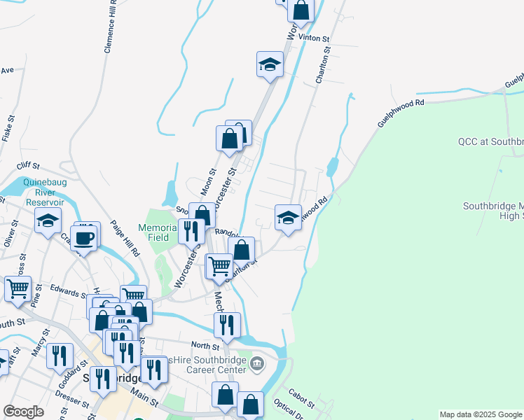 map of restaurants, bars, coffee shops, grocery stores, and more near 54 Fairlawn Avenue in Southbridge