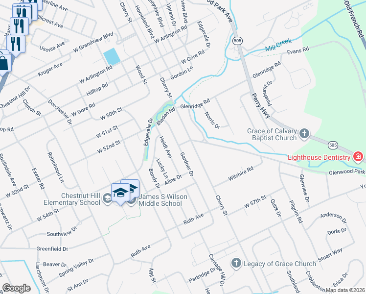 map of restaurants, bars, coffee shops, grocery stores, and more near 5403 Gardner Dr in Erie