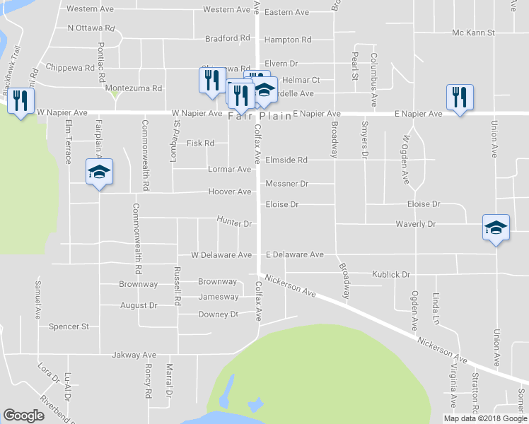 map of restaurants, bars, coffee shops, grocery stores, and more near 1975 Colfax Avenue in Benton Harbor