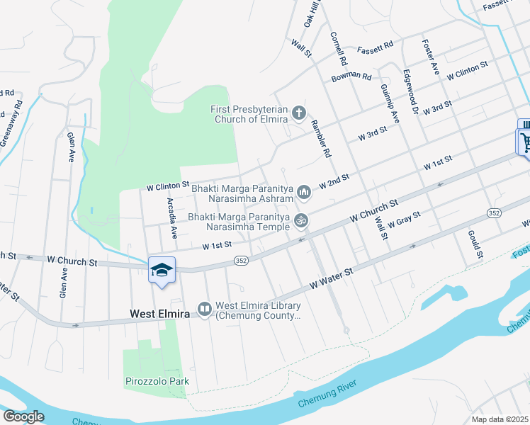map of restaurants, bars, coffee shops, grocery stores, and more near 1156 Draper Ave in Elmira