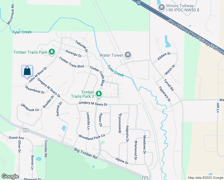 map of restaurants, bars, coffee shops, grocery stores, and more near 230 Timber Trails Boulevard in Gilberts