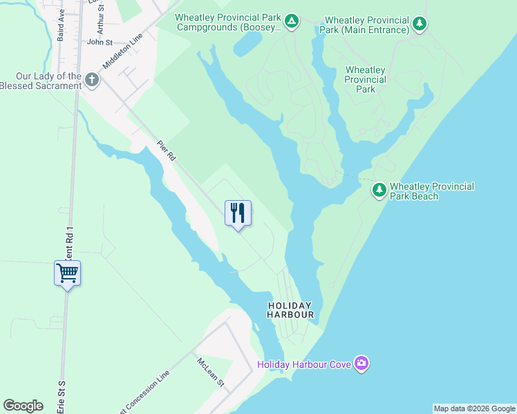 map of restaurants, bars, coffee shops, grocery stores, and more near 476 Emily Lane in Wheatley