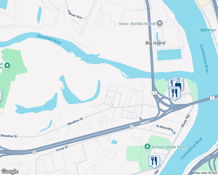 map of restaurants, bars, coffee shops, grocery stores, and more near 262 Regency Park Drive in Agawam