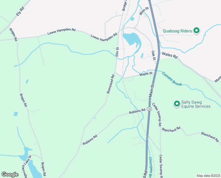 map of restaurants, bars, coffee shops, grocery stores, and more near 12 Bumstead Road in Monson