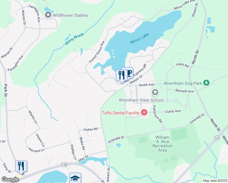 map of restaurants, bars, coffee shops, grocery stores, and more near 283 Shears Street in Wrentham