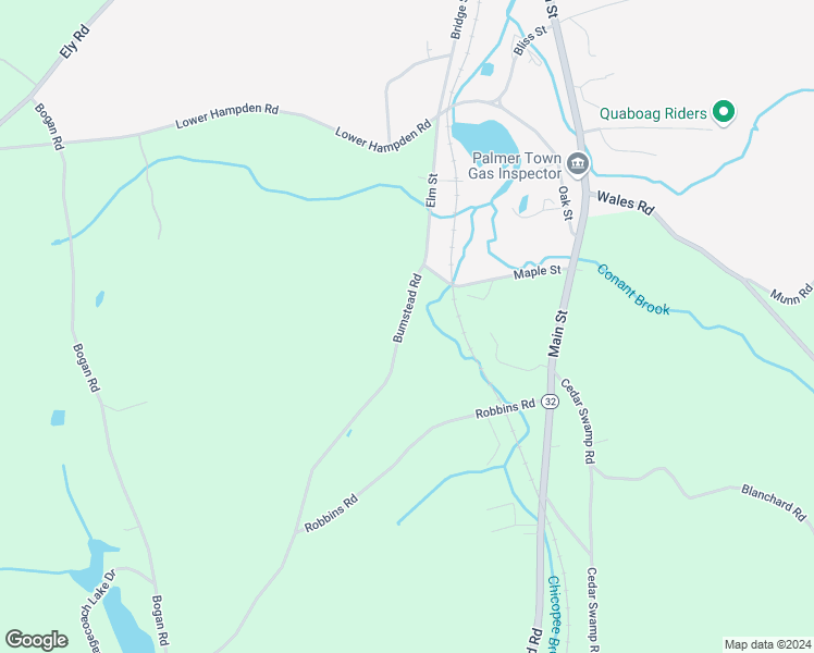 map of restaurants, bars, coffee shops, grocery stores, and more near 12 Bumstead Road in Monson