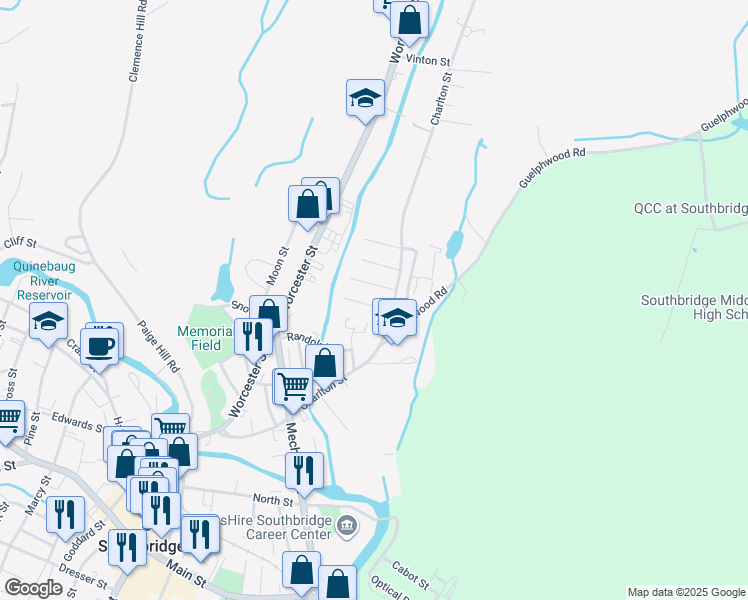 map of restaurants, bars, coffee shops, grocery stores, and more near 50 Fairlawn Avenue in Southbridge