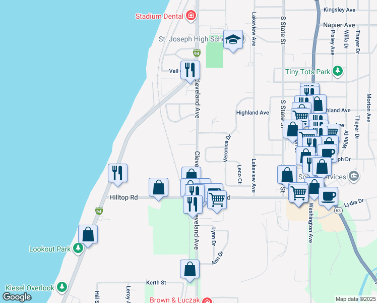map of restaurants, bars, coffee shops, grocery stores, and more near 2900 Cleveland Avenue in St. Joseph