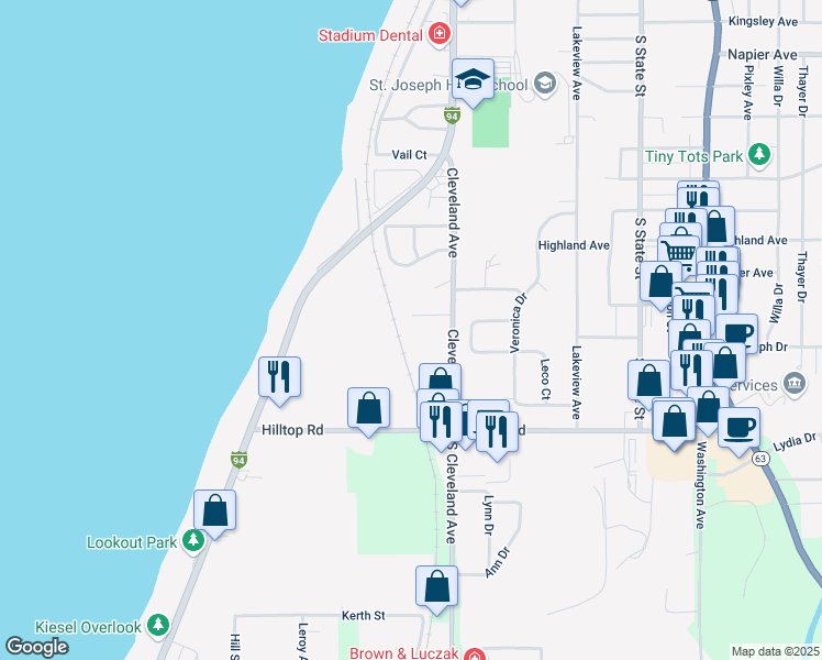 map of restaurants, bars, coffee shops, grocery stores, and more near 2890 Cleveland Ave in St Joseph Charter Township