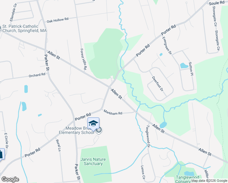 map of restaurants, bars, coffee shops, grocery stores, and more near 125 Allen St in East Longmeadow