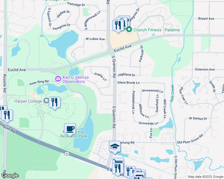 map of restaurants, bars, coffee shops, grocery stores, and more near 5720 Arlingdale Drive in Rolling Meadows